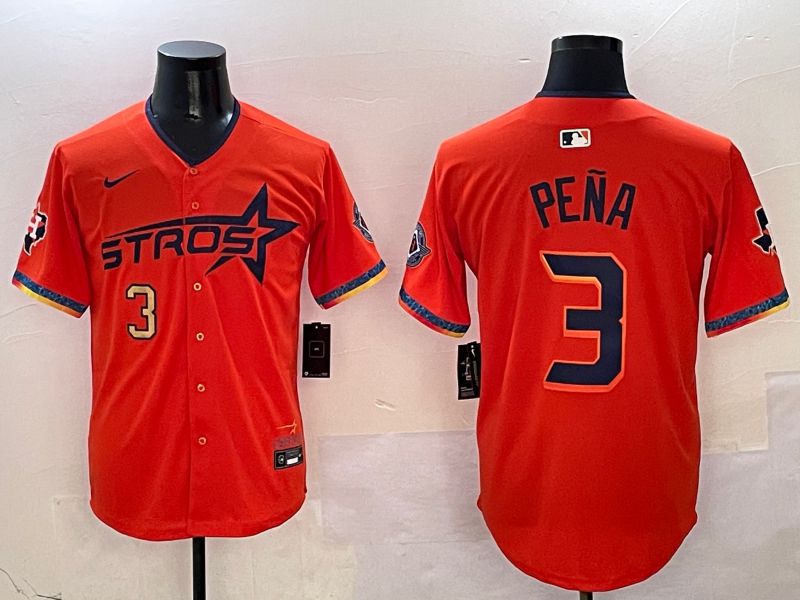 Men Houston Astros #3 Pena Orange Fourth generation Joint Name Nike 2025 MLB Jersey style 2->houston astros->MLB Jersey